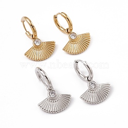 Clear Cubic Zirconia Fan Dangle Hoop Earrings, 304 Stainless Steel Jewelry for Women, Mixed Color, 27mm, Pin: 1mm(EJEW-L282-04)