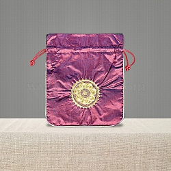Chinese Style Brocade Drawstring Gift Blessing Bags, Jewelry Storage Pouches for Wedding Party Candy Packaging, Rectangle with Flower Pattern, Medium Orchid, 18x15cm(PW-WG69519-14)