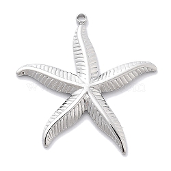 Anti-Tarnish 304 Stainless Steel Pendants, Starfish Charm, Stainless Steel Color, 31.5x29.5x2mm, Hole: 1.6mm(STAS-R130-67P)