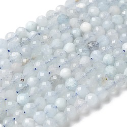 Natural Aquamarine Beads Strands, Faceted, Round, 4mm, Hole: 0.2mm, about 97~99pcs/strand, 15.04''~15.31''(38.2~38.9cm)(G-E411-19E-4mm-01)