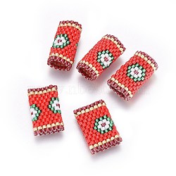 (Holiday Stock-Up Sale)Handmade Japanese Seed Beads, with Japan Import Thread, Loom Pattern, Tube, FireBrick, 18.5x8.5~9mm, Hole: 7mm(SEED-P003-32)