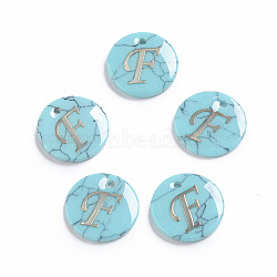 Synthetic Turquoise Charms, with Plastic Letter, Flat Round, Letter.F, 15x2mm, Hole: 1.5mm(G-L561-001F)