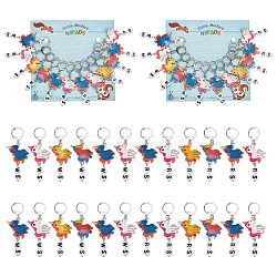 Alloy Enamel & Acrylic Pendant Locking Stitch Markers, 304 Stainless Steel Leverback Earring Stitch Marker, Unicorn with Number, Mixed Color, 5.5cm, 12pcs/set(HJEW-AB00110)