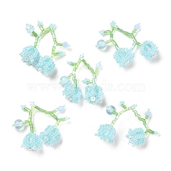 Seed & Acrylic & ABS Plastic Pearl Beaded Pendants, Cherry Charms, Light Sky Blue, 30~32x33~35x12~13mm, Hole: 1.2~1.4mm(GLAA-C028-03E)