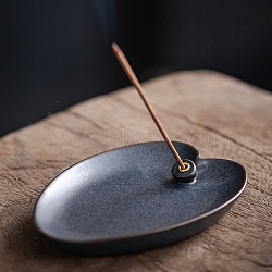 Ceramic Incense Burners, Leaf Incense Stick Holders, Home Office Teahouse Zen Buddhist Supplies, Dark Blue, 100x73x15mm(PW-WG3146B-03)