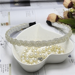 Plastic Pearl Beaded Hair Bands, Fine Headband, Fashionable Hair Accessories, White, 140x125mm(PW-WG46126-06)