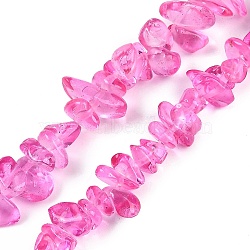 Transparent Glass Beads Strands, Imitation Gemstone, Nuggets, Hot Pink, 4~11x8~10x2~8mm, Hole: 0.7mm, 31.10''(79cm)(GLAA-Z009-01I)