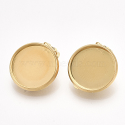 201 Stainless Steel Clip-on Earring Findings, Flat Round, Golden, Tray: 14mm, 18x15.5x6.5mm, Hole: 3mm(STAS-T045-34D-G)