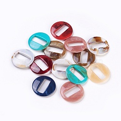 Acrylic Pendants, Imitation Gemstone Style, Flat Round, Mixed Color, 39x39.5x7mm, Hole: 1.5mm(X-OACR-S021-04-M)
