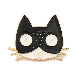 Golden Alloy Enamel Brooch, Cat Shape, White, 28x36x2mm(JEWB-U004-04G-03)