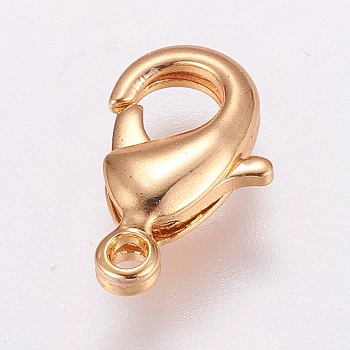Brass Lobster Claw Clasps, Long-Lasting Plated, Real 24K Gold Plated, 12x7.5x3mm, Hole: 1.5mm