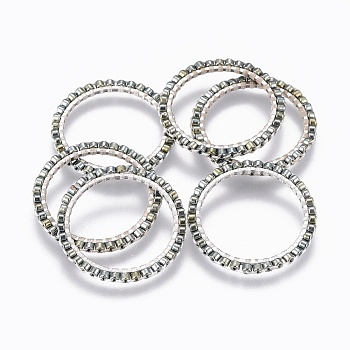 MIYUKI & TOHO Handmade Japanese Seed Beads, with 304 Stainless Steel Link Rings, Loom Pattern, Ring, Silver, Slate Gray, 22~23x1.7mm