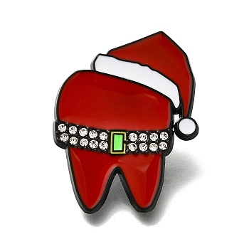 Christmas Theme Enamel Pins, Alloy Rhinestone Brooches for Backpack Clothes , Christmas Hat, 34.5x26.5mm