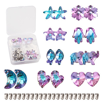 DIY Pendant Jewelry Making, with K9 Glass Rhinestone Pendants, Imitation Austrian Crystal, Faceted & 304 Stainless Steel Snap on Bails, Mixed Shape, Light Amethyst, 36pcs/box