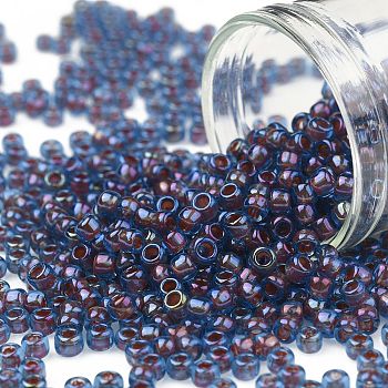 TOHO Round Seed Beads, Japanese Seed Beads, (381) Inside Color Aqua/Oxblood Lined, 8/0, 3mm, Hole: 1mm, about 222pcs/10g