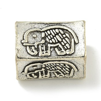 Tibetan Style Alloy European Beads, Cadmium Free & Lead Free, Large Hole Beads, Rectangle wit Elephant, Antique Silver, 14x19.5x12mm, Hole: 6.5mm, about 66pcs/1000g