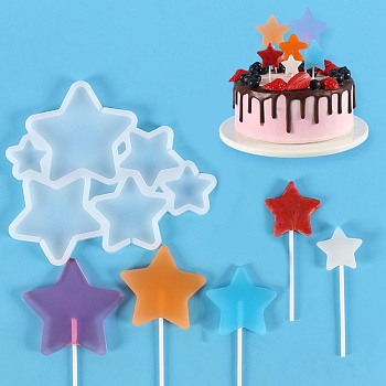 Star Shape Food Grade Silicone Lollipop Molds, Fondant Molds, for DIY Edible Cake Topper, Chocolate, Candy, UV Resin & Epoxy Resin Jewelry Making, White, 134x155x6.5mm, Inner Diameter: 22~60.5x26~72mm, Fit for 2mm Stick