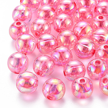 Transparent Acrylic Beads, AB Color Plated, Round, Hot Pink, 12x11mm, Hole: 2.5mm, about 566pcs/500g