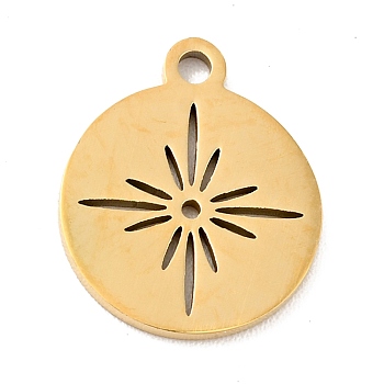 201 Stainless Steel Pendants, Flat Round with Star, Golden, 14x11.5x1mm, Hole: 1.4mm