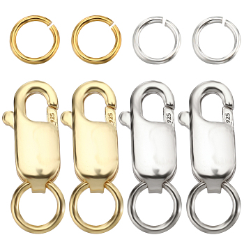 6Pcs 2 Color 925 Sterling Silver Lobster Claw Clasps, with 6Pcs Open Jump Rings, Platinum & Golden, 10.5mm, Hole: 1mm, 3Pcs/color