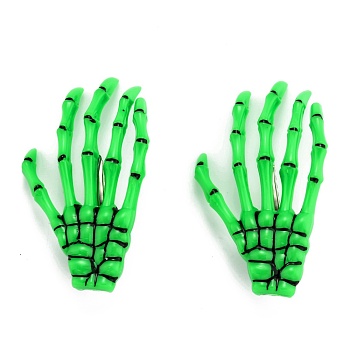 Halloween Skeleton Hands Bone Hair Clips, Plastic & Iron Alligator Hair Clips, Linen, 72x41x6mm
