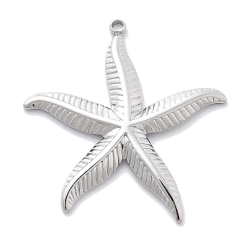 Anti-Tarnish 304 Stainless Steel Pendants, Starfish Charm, Stainless Steel Color, 31.5x29.5x2mm, Hole: 1.6mm