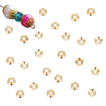 300Pcs Brass Bead Cap, 5-Petal, Flower, Golden, 4x1mm, Hole: 1.2mm