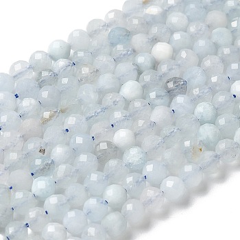 Natural Aquamarine Beads Strands, Faceted, Round, 4mm, Hole: 0.2mm, about 97~99pcs/strand, 15.04''~15.31''(38.2~38.9cm)