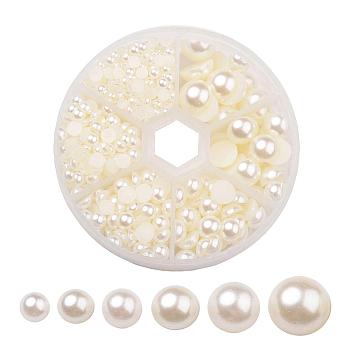 1Box ABS Plastic Imitation Pearl Dome Cabochons, Half Round, Beige, 4~12x2~6mm, about 690pcs/box