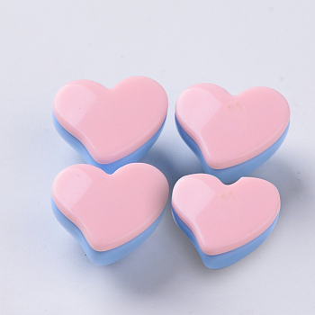 Opaque Acrylic Beads, Two Tone, with Flat Plate, Half Drilled, Heart, Pink, 15x18x13.5mm, Half Hole: 2.5mm