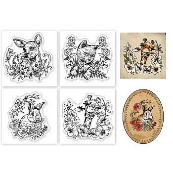 4Pcs 4 Styles PVC Stamp, for DIY Scrapbooking, Rabbit, 55x55mm, 1pc/style