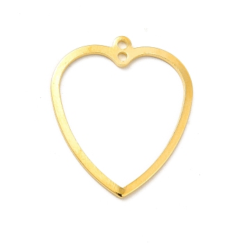 Rack Plating Brass Connector Charms, Long-Lasting Plated, Heart Links, Golden, 26x22x1mm, Hole: 1.4mm