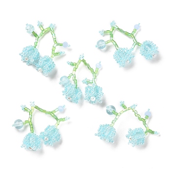 Seed & Acrylic & ABS Plastic Pearl Beaded Pendants, Cherry Charms, Light Sky Blue, 30~32x33~35x12~13mm, Hole: 1.2~1.4mm