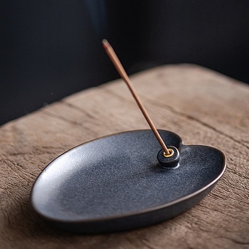 Ceramic Incense Burners, Leaf Incense Stick Holders, Home Office Teahouse Zen Buddhist Supplies, Dark Blue, 100x73x15mm