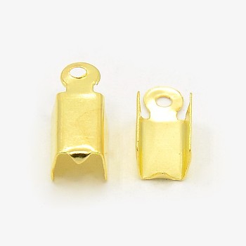 Iron Folding Crimp Ends, Fold Over Crimp Cord Ends, Golden, 13.5x5x4mm, Hole: 1mm, about 373pcs/50g, Inner Diameter: 4mm