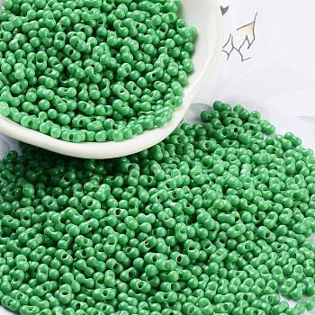 Baking Paint Glass Seed Beads, Peanut, Medium Sea Green, 2x4.5x2mm, Hole: 0.8~0.9mm, about 15000pcs/pound