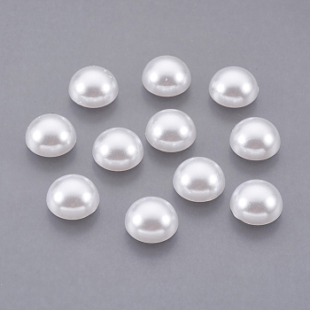 ABS Plastic Imitation Pearl Cabochons, Half Round, White, 10x5mm