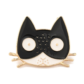 Golden Alloy Enamel Brooch, Cat Shape, White, 28x36x2mm