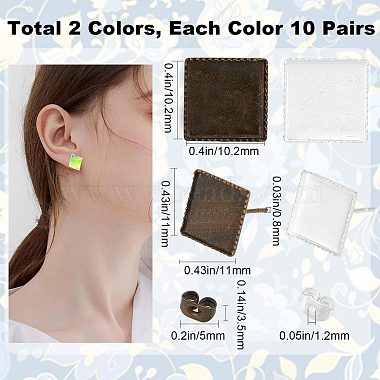 40Pcs 2 Colors Square Brass Stud Earring Settings(KK-SC0003-38)-2