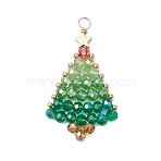 Handmade Seed Beaded Pendants, Christmas Trees Charms, with Eco-Friendly Round Copper Wire, Colorful, 45x25x4.5mm, Hole: 4mm(PALLOY-JF03042)
