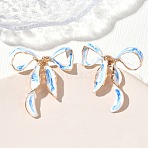 Blue and White Alloy Enamel Bowknot Stud Earrings for Women, Golden, 42x39mm(AL-CBAAE88-01G)
