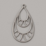 Stainless Steel Pendants, Laser Cut, Teardrop Charm, Stainless Steel Color, 43x23x1mm, Hole: 2mm(STAS-TAC0017-07P)