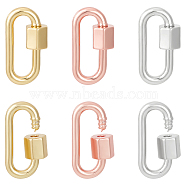 6Pcs 3 Colors Brass Screw Carabiner Lock Charms, for Necklaces Making, Oval, Mixed Color, 20x11.5x2mm, Screw: 6.5x6.5mm, 2pcs/color(KK-UN0002-05)