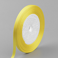 High Dense Single Face Satin Ribbon, Polyester Ribbons, Yellow, 1/4 inch(6~7mm), about 25yards/roll, 10rolls/group, about 250yards/group(228.6m/group)(SRIB-Q009-6mm-189)