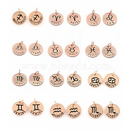 Rose Gold Tone Alloy Pendants,with Crystal Rhinestone, Flat Round with Constellations, 12 Constellations, 22x2.5mm, Hole: 5.5mm(PALLOY-S083-M-RG)