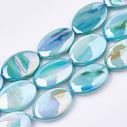 AB Color Freshwater Shell Beads Strands, Dyed, Oval, Sky Blue, 17~18x12.5x4~5mm, Hole: 1mm, about 22pcs/strand, 15.7 inch(SHEL-S274-39C)