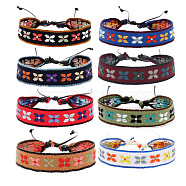 Cotton Flat Cord Bracelets Set, Wax Ropes Braided Ethnic Tribal Adjustable  Bracelets, Flower, 6-7/8 inch(17.5cm), 8pcs/set(PW-WG25250-02)