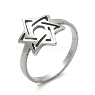 201 Stainless Steel Finger Rings, Hollow Out Star Rings for Women, Stainless Steel Color, US Size 7 1/4(17.5mm), Star: 15x11mm(RJEW-G278-38P)
