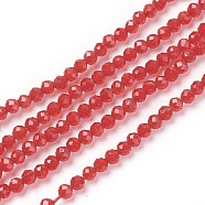 Transparent Glass Beads Strands, Faceted, Round, Red, 2mm, Hole: 0.5mm, about 164~182pcs/strand, 14.8~15.7 inch(37.5~40cm)(GLAA-F094-A09)
