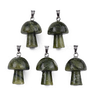 Natural Southern Jade Pendants, with Stainless Steel Snap On Bails, Mushroom Shaped, 24~25x16mm, Hole: 5x3mm(G-N0325-10P)